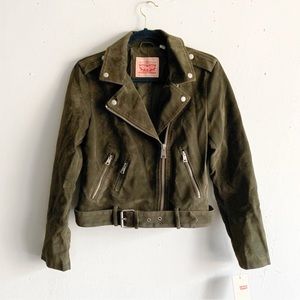 New Levi’s Moto Jacket Olive Green Faux Suede Size Small